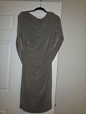 Betsy & Adam Gold Metallic Cape Draped Midi Dress